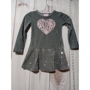 Flapdoodles Dress Girls Size 6 Gray Velvet Long Sleeve‎ Heart Sequin Skirt Party